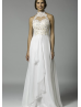 Turtle Neck Beaded Lace Chiffon Ruffled Prom Dress
